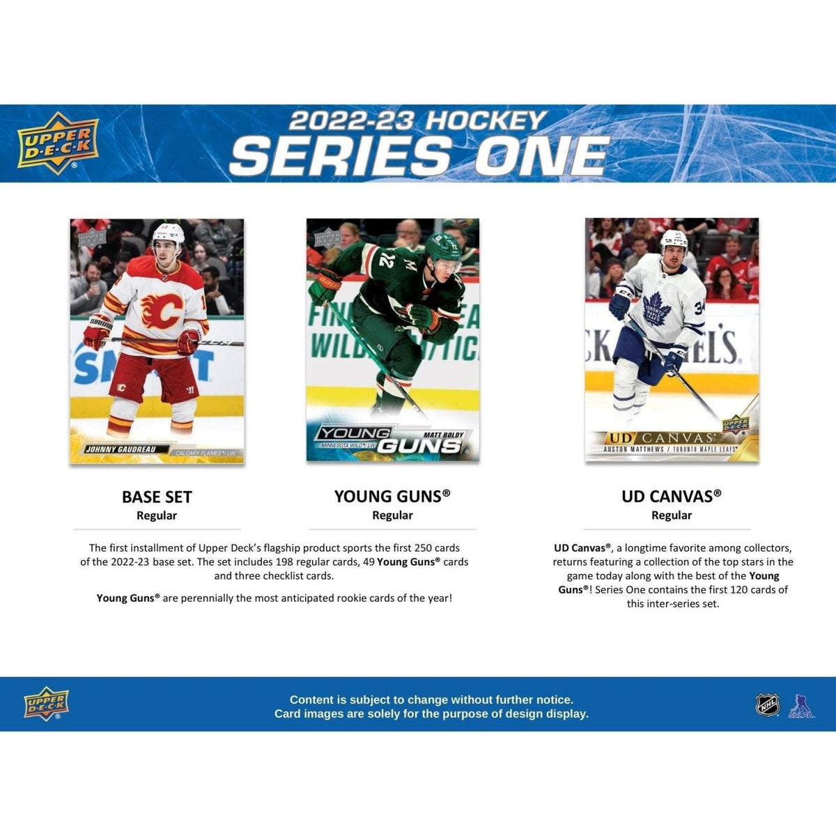2022-23 Upper Deck Series 1 base set, Young Guns and UD Canvas cards