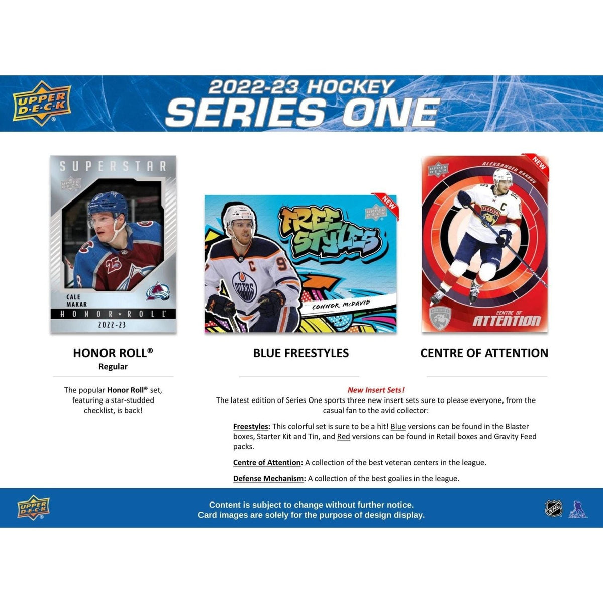 2022-23 Upper Deck Series 1 Honor Roll, Blue Freestyles and Centre of Attention inserts