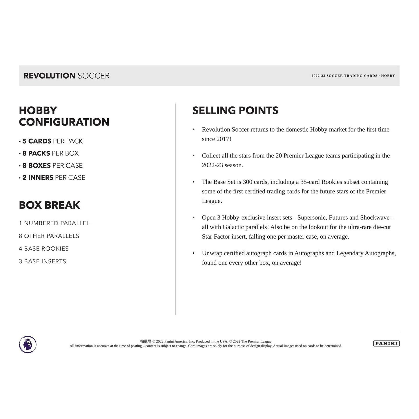 2022 - 23 Panini Revolution EPL English Premier League Soccer Hobby Box at King Card Canada