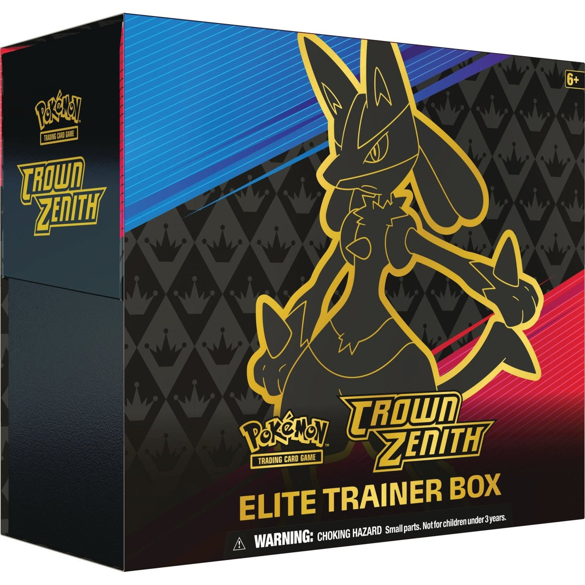 Pokemon Crown Zenith Elite Trainer Box front with gold Lucario line art