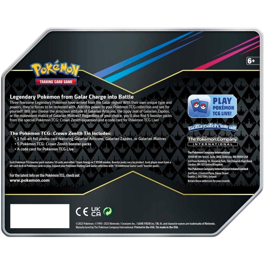 Pokemon Crown Zenith Tin (Articuno) at King Card Canada