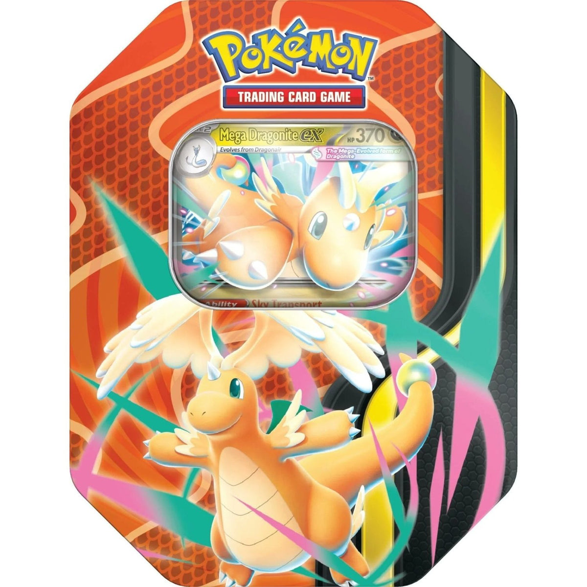 Pokemon Mega Forces Tin with Mega Dragonite ex artwork, front view
