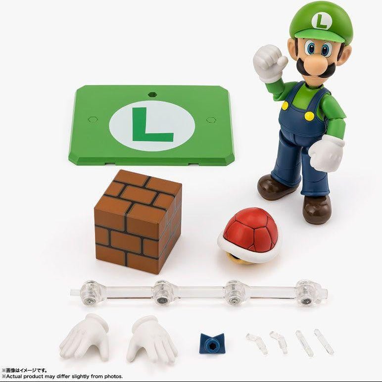 S.H.Figuarts Luigi figure with brick block, shell, extra hands and stand