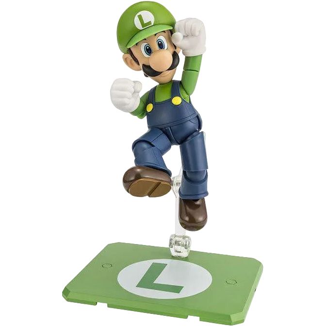 S.H.Figuarts Super Mario Luigi action figure jumping on its stand
