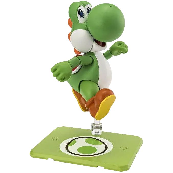 S.H.Figuarts Super Mario Yoshi action figure jumping on its stand