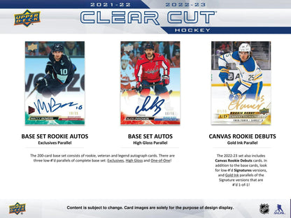 2021 - 22 & 2022 - 23 Upper Deck Clear Cut Hockey Hobby Box 053334123006 at King Card Canada