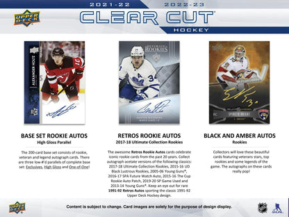 2021 - 22 & 2022 - 23 Upper Deck Clear Cut Hockey Hobby Box 053334123006 at King Card Canada