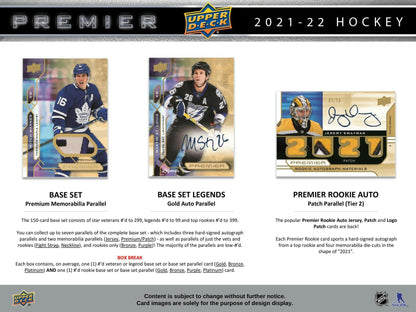 2021 - 22 Upper Deck Premier Hockey Hobby Box 053334991889 at King Card Canada