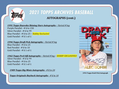 2021 Topps Archives Baseball Hobby Box 887521102013 at King Card Canada