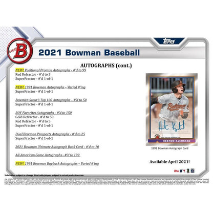 2021 Topps Bowman Baseball Hobby HTA Jumbo Box 887521097524 at King Card Canada