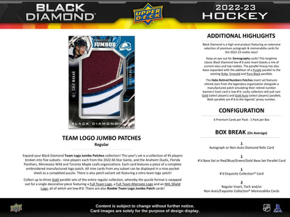 2022 - 23 Upper Deck Black Diamond Hockey Hobby Box 053334104777 at King Card Canada