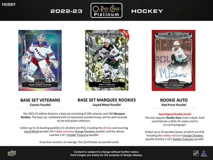 2022 - 23 Upper Deck O - Pee - Chee Platinum Hockey Hobby Box 053334120586 at King Card Canada