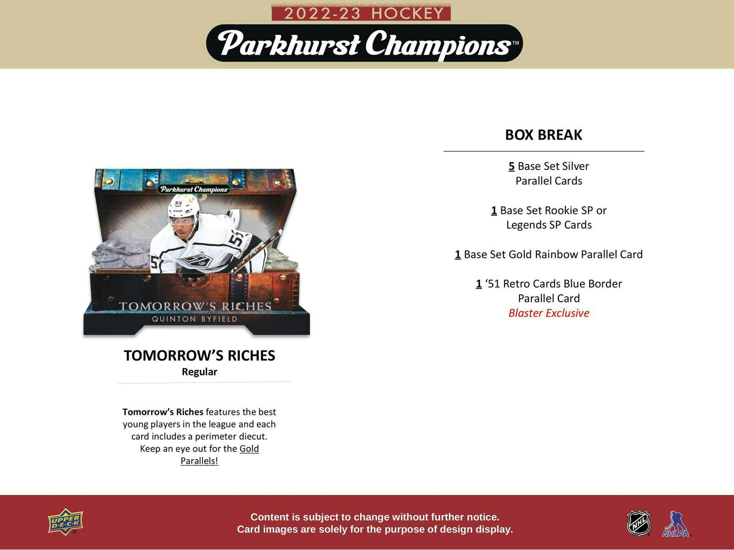 2022 - 23 Upper Deck Parkhurst Champions Hockey Blaster Box at King Card Canada