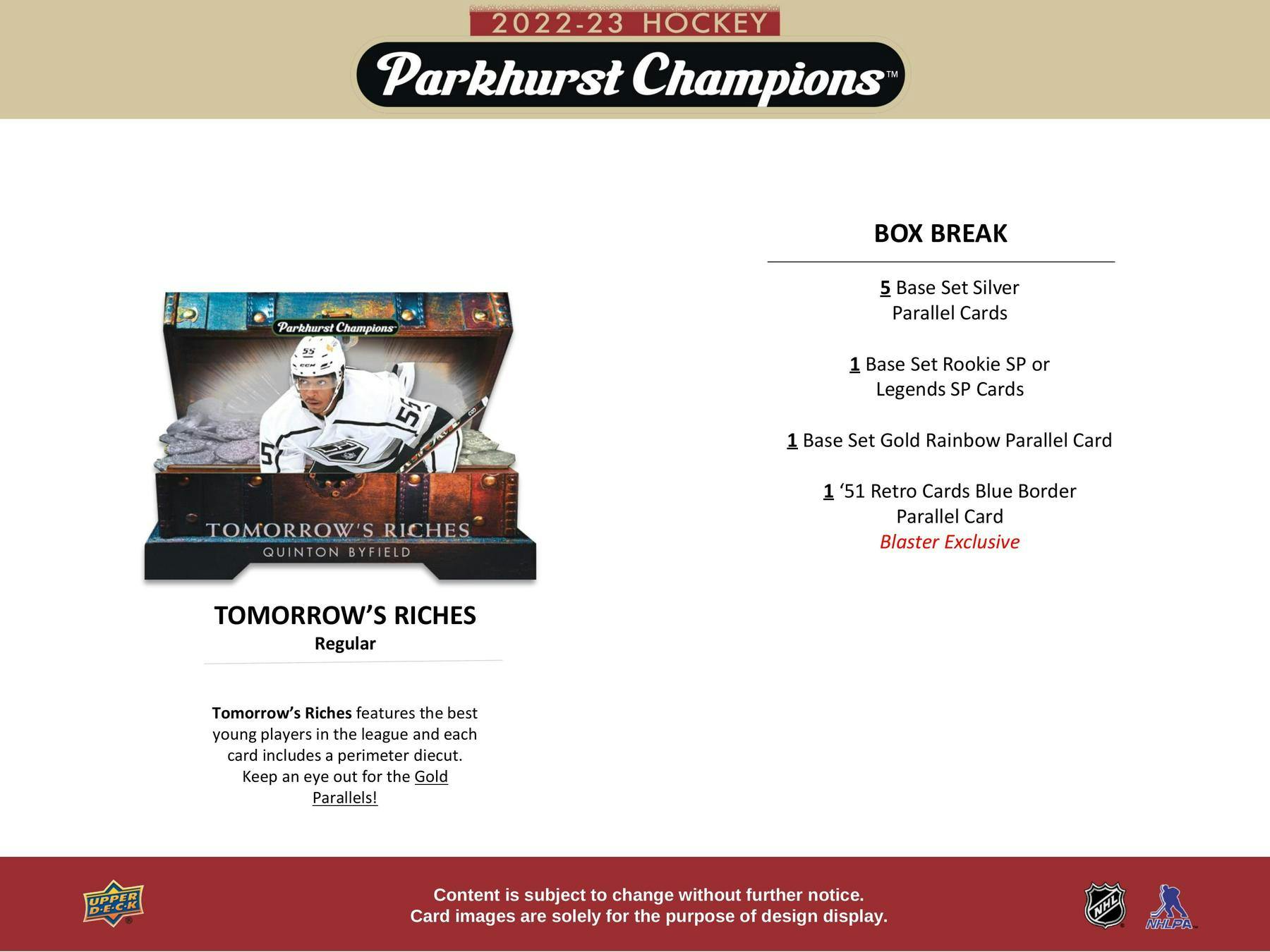 2022 - 23 Upper Deck Parkhurst Champions Hockey Blaster Box at King Card Canada