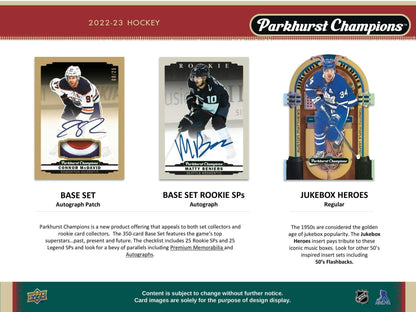 2022 - 23 Upper Deck Parkhurst Champions Hockey Hobby Box 053334103497 at King Card Canada
