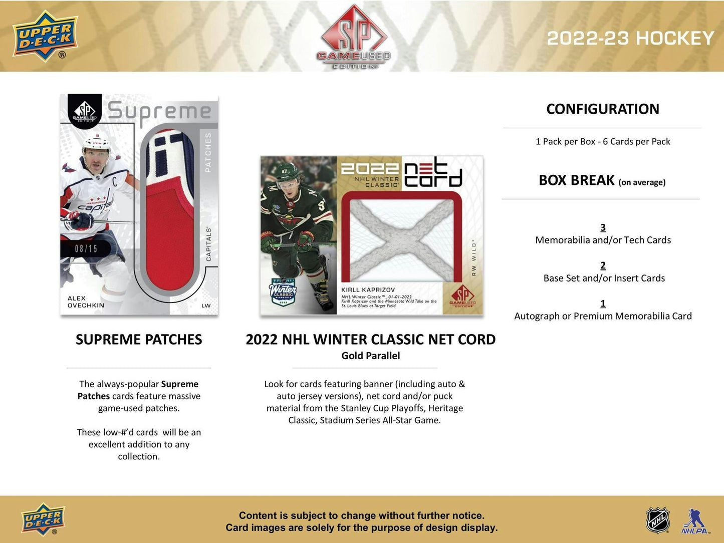 2022 - 23 Upper Deck SP Game Used Edition Hockey Hobby Box 053334118996 at King Card Canada