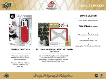 2022 - 23 Upper Deck SP Game Used Edition Hockey Hobby Box 053334118996 at King Card Canada