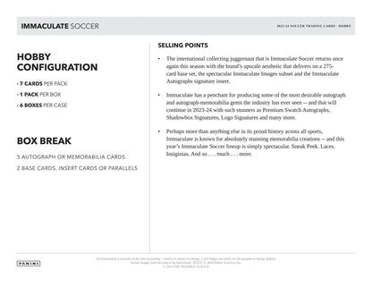 2023 - 24 Panini Immaculate Soccer Hobby Box 746134162015 at King Card Canada