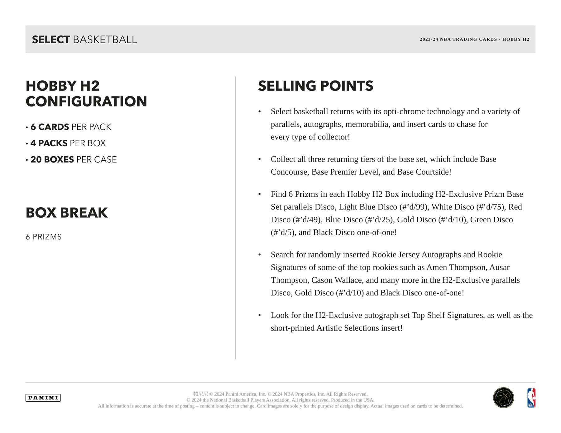 2023-24 Panini Select Basketball H2 Hybrid Box 746134157981 - King Card Canada