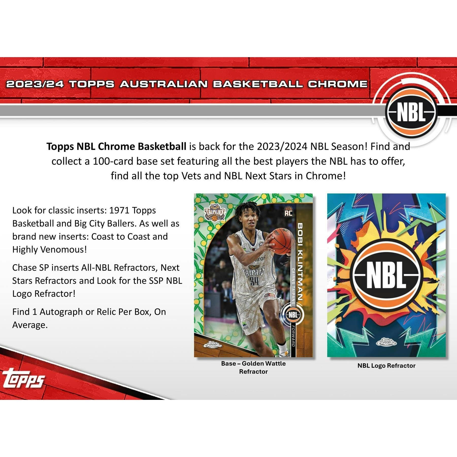 2023 - 24 Topps Chrome NBL Basketball Hobby Box [PRE - ORDER - 07/03/2024] 887521127689 - King Card Canada