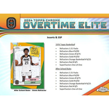 2023 - 24 Topps Chrome Overtime Elite Basketball Hobby Box 887521127849 - King Card Canada