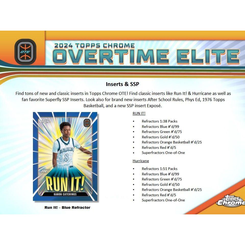 2023 - 24 Topps Chrome Overtime Elite Basketball Hobby Box 887521127849 - King Card Canada