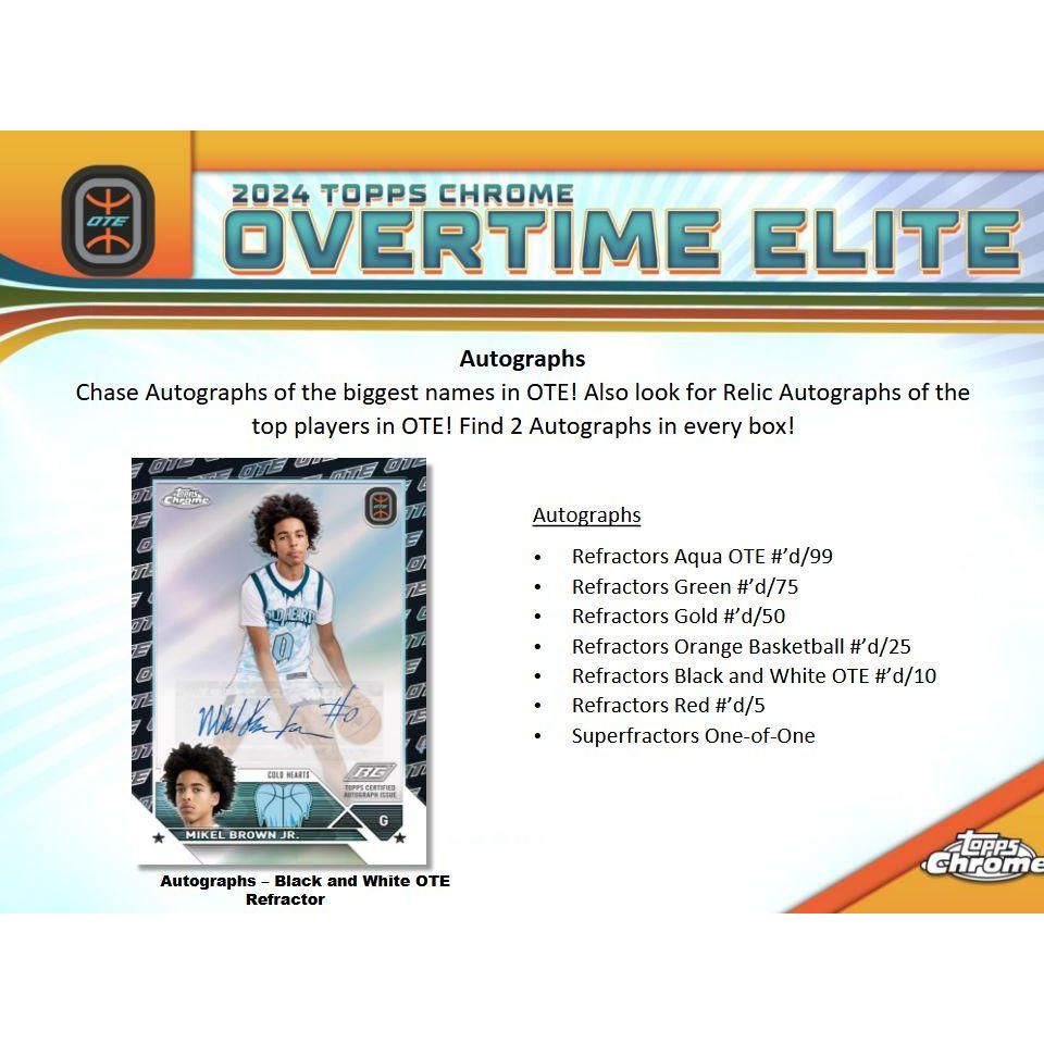 2023 - 24 Topps Chrome Overtime Elite Basketball Hobby Box 887521127849 - King Card Canada