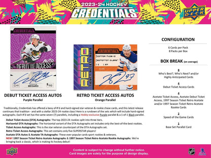 2023 - 24 Upper Deck Credentials Hockey Hobby Box 053334514798 at King Card Canada