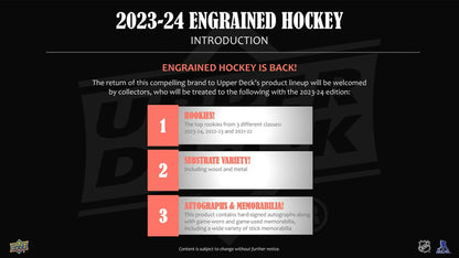 2023 - 24 Upper Deck Engrained Hockey Hobby Box 053334516471 at King Card Canada