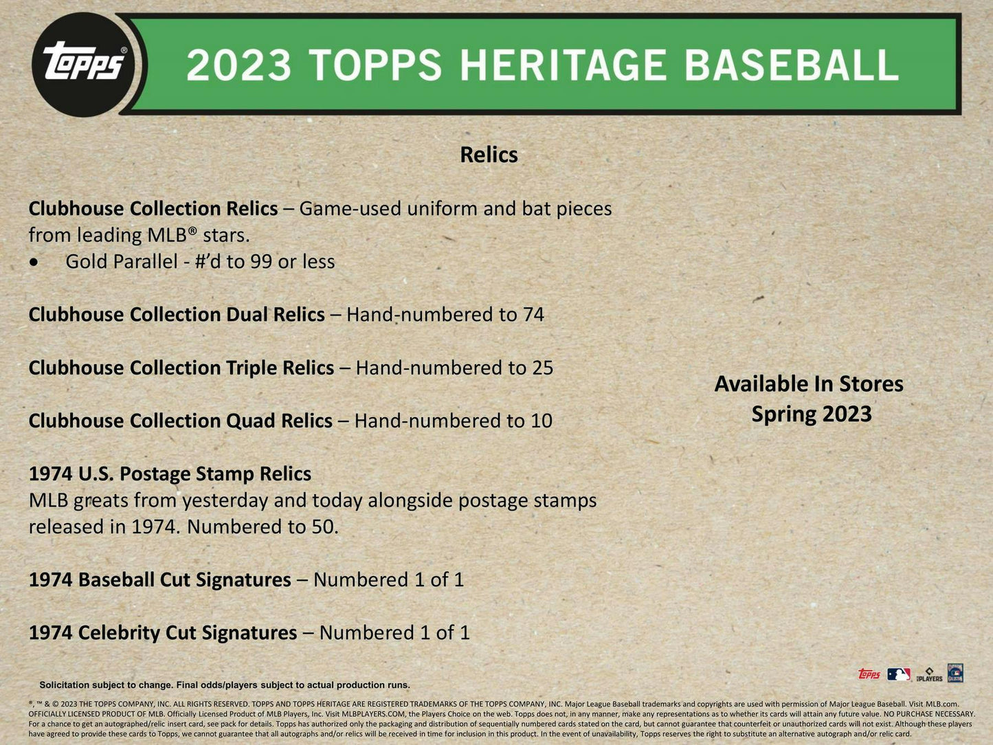 2023 Topps Heritage Baseball Blaster Value Box 887521116133 - King Card Canada