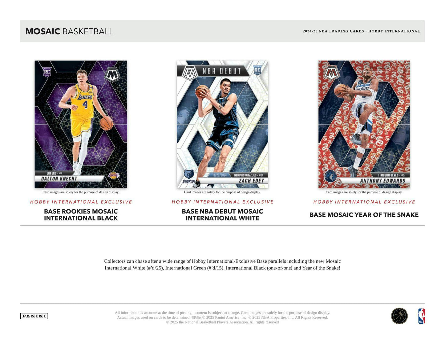 2024 - 25 Panini Mosaic Basketball International Hobby Box 746134180279 at King Card Canada