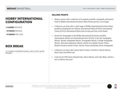 2024 - 25 Panini Mosaic Basketball International Hobby Box 746134180279 at King Card Canada