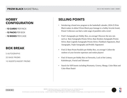 2024 - 25 Panini Prizm Black Basketball Hobby Box 746134189272 at King Card Canada