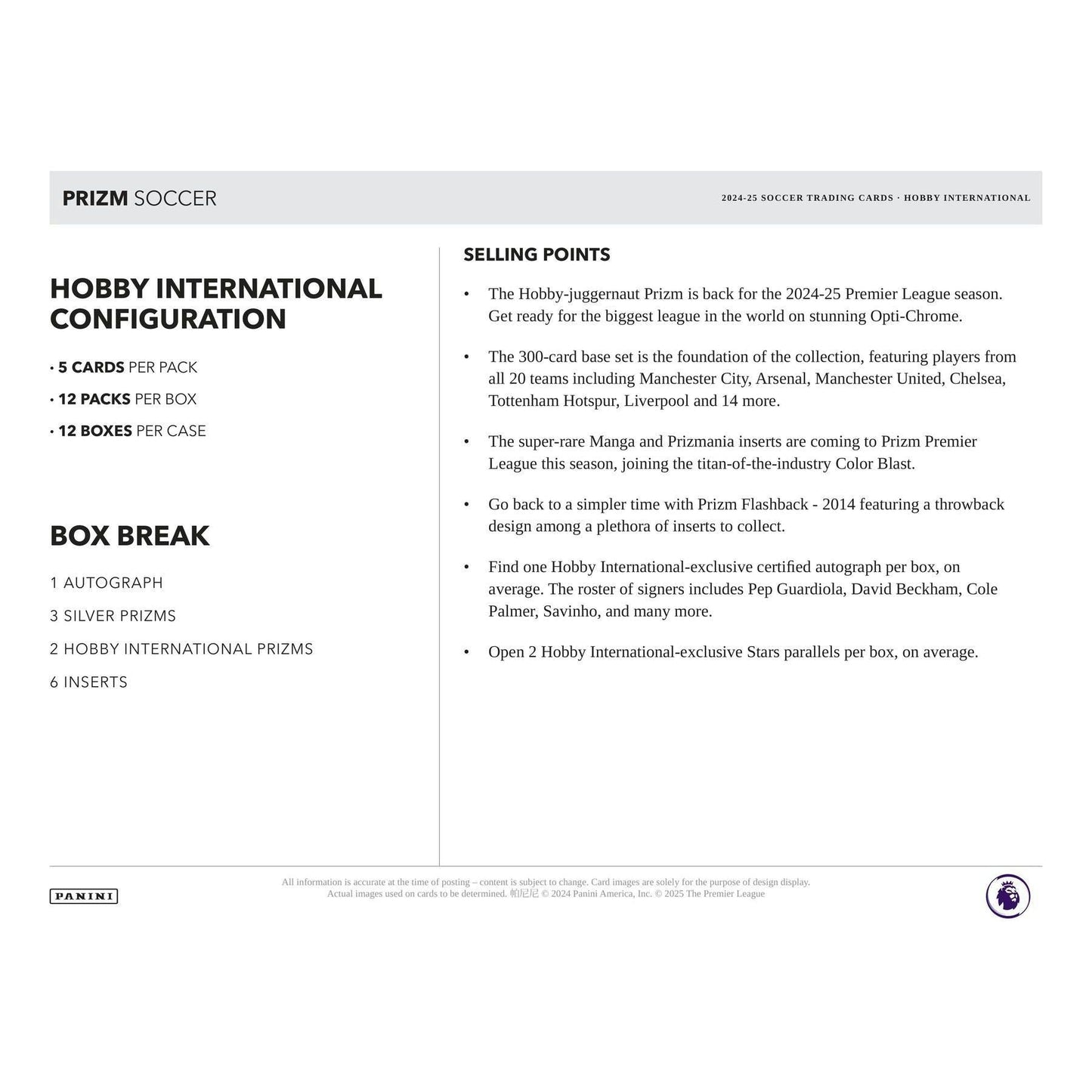 2024 - 25 Panini Prizm EPL English Premier League Soccer International Hobby Box 746134163319 at King Card Canada