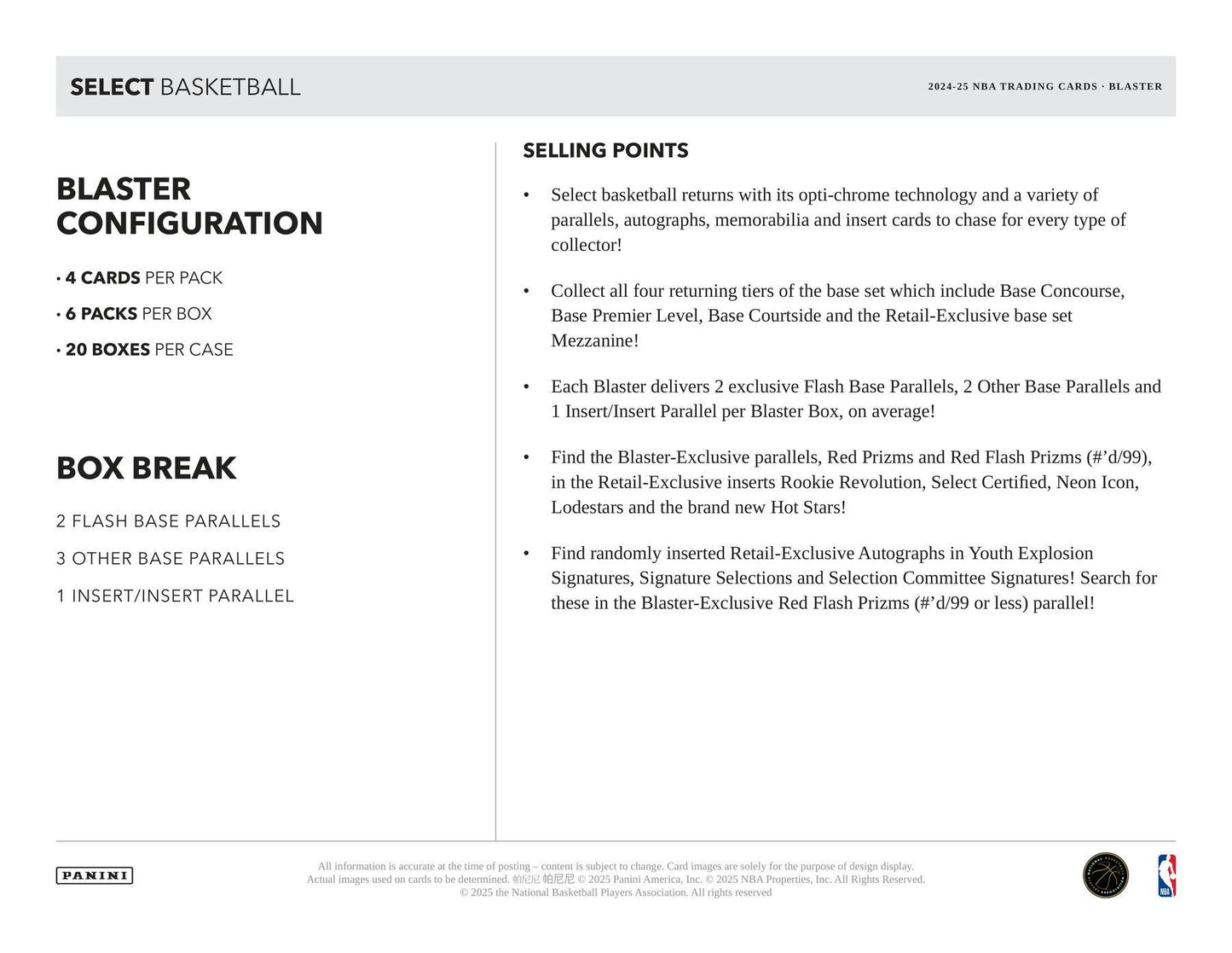 2024 - 25 Panini Select Basketball Blaster Box 746134180637 at King Card Canada