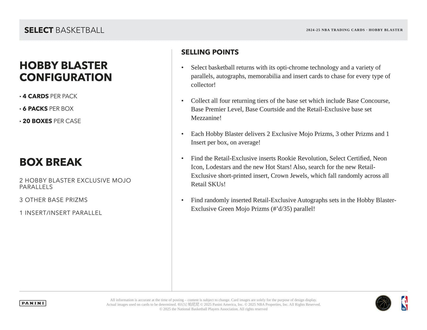 2024 - 25 Panini Select Basketball Hobby Blaster Box 746134180781 at King Card Canada
