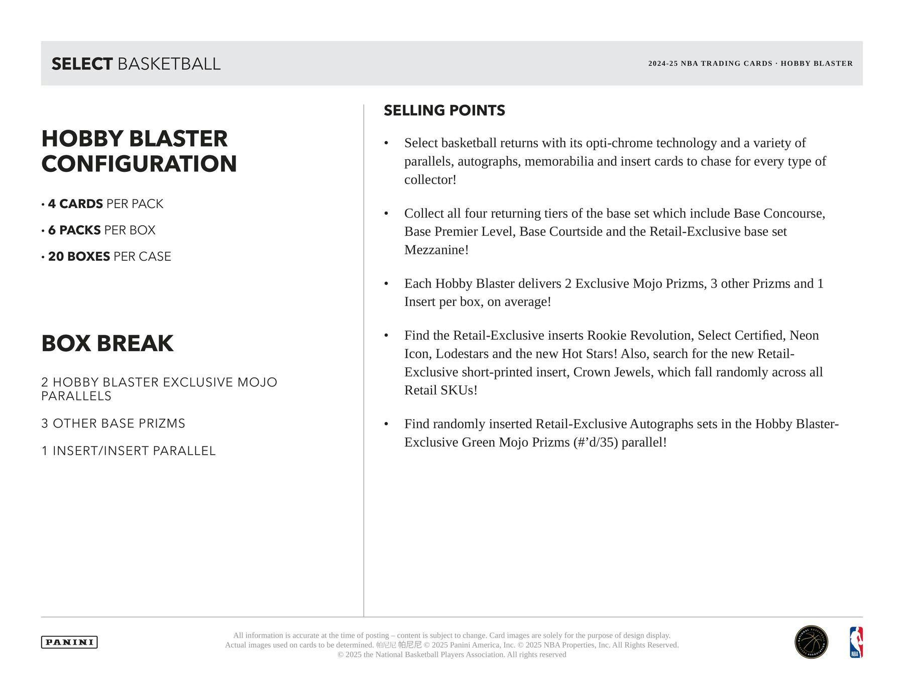 2024 - 25 Panini Select Basketball Hobby Blaster Box 746134180781 at King Card Canada