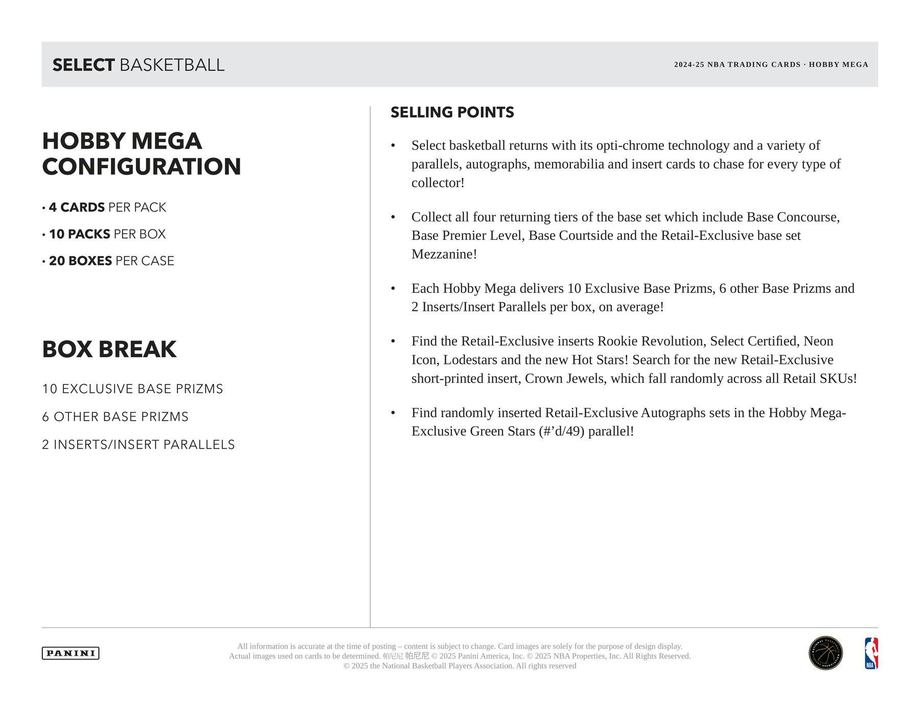 2024 - 25 Panini Select Basketball Hobby Mega Box 746134180811 at King Card Canada