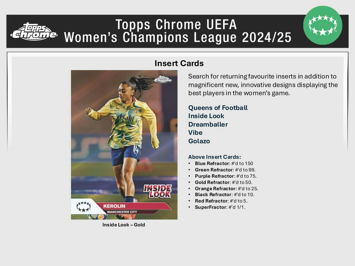 2024 - 25 Topps Chrome UEFA Women's Champions League Soccer Blaster Value Box 887521141739 at King Card Canada
