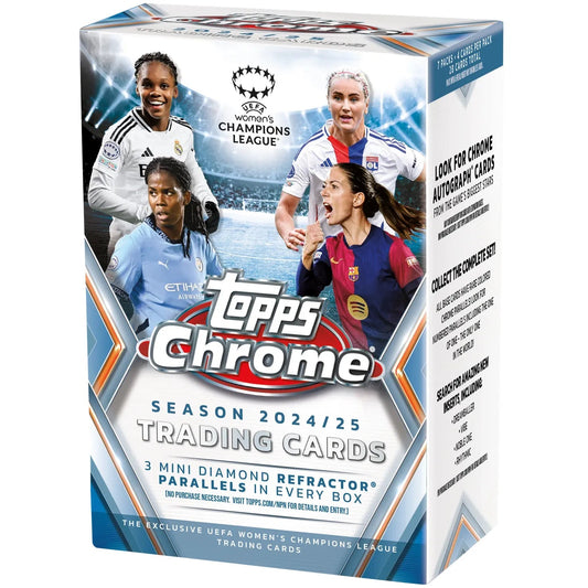 2024 - 25 Topps Chrome UEFA Women's Champions League Soccer Blaster Value Box 887521141739 at King Card Canada