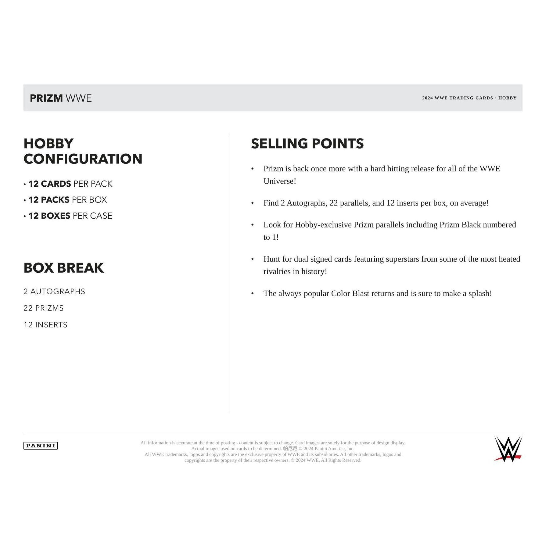 2024 Panini Prizm WWE Hobby Box - MINOR BOX DAMAGE 746134165122 - King Card Canada