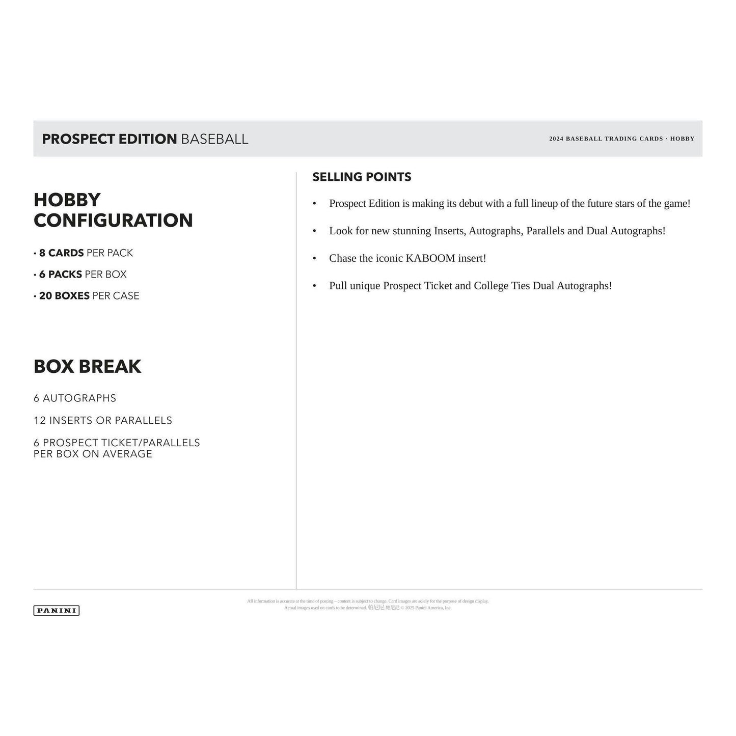 2024 Panini Prospect Edition Baseball Hobby Box 746134166686 at King Card Canada