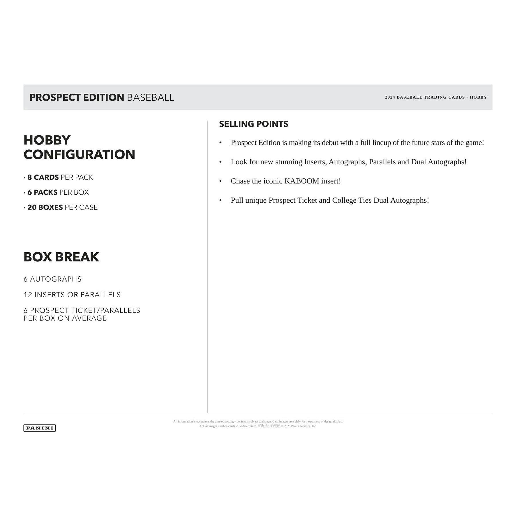 2024 Panini Prospect Edition Baseball Hobby Box 746134166686 at King Card Canada