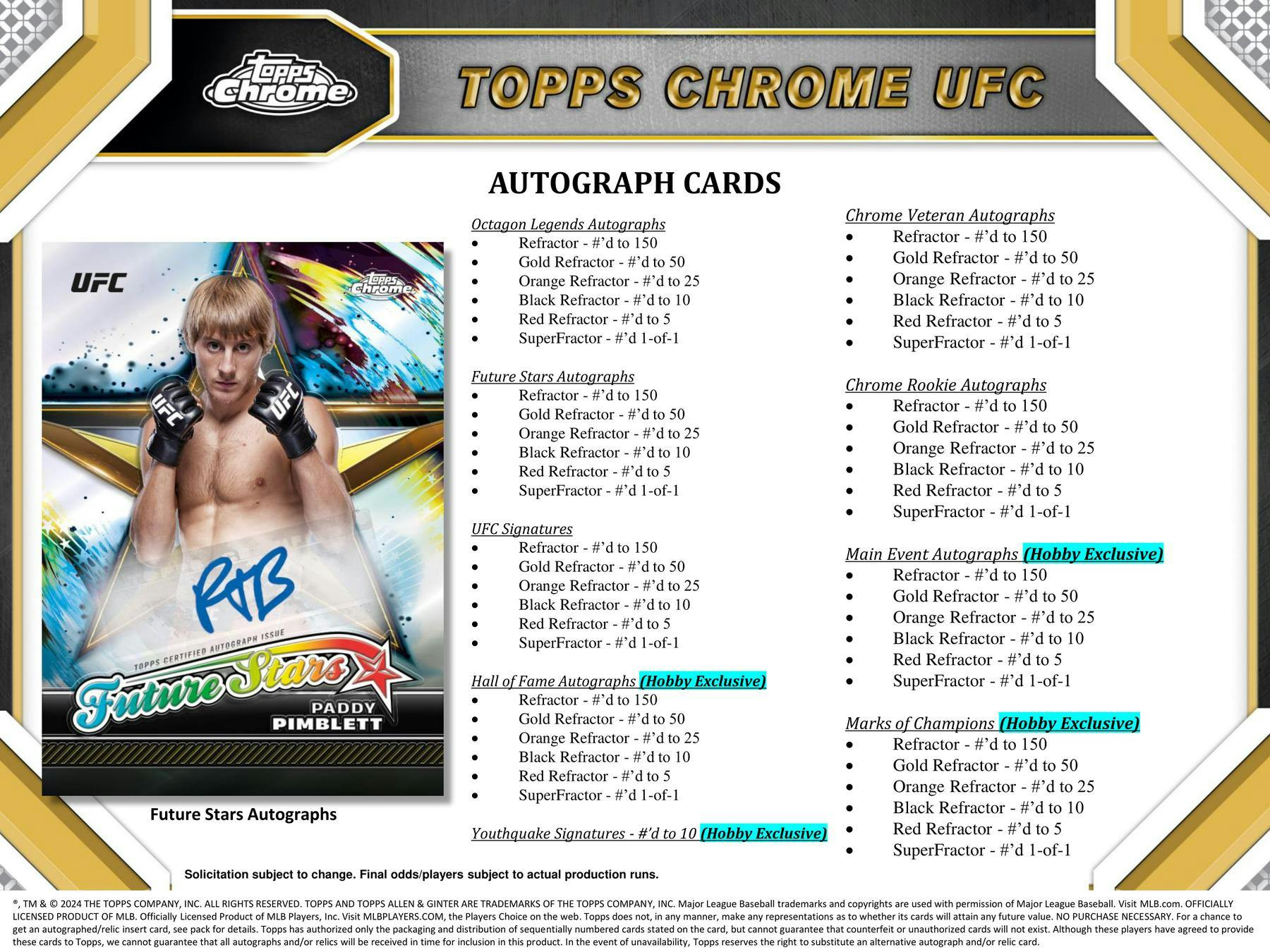 2024 Topps Chrome UFC Hobby Box 887521126507 - King Card Canada