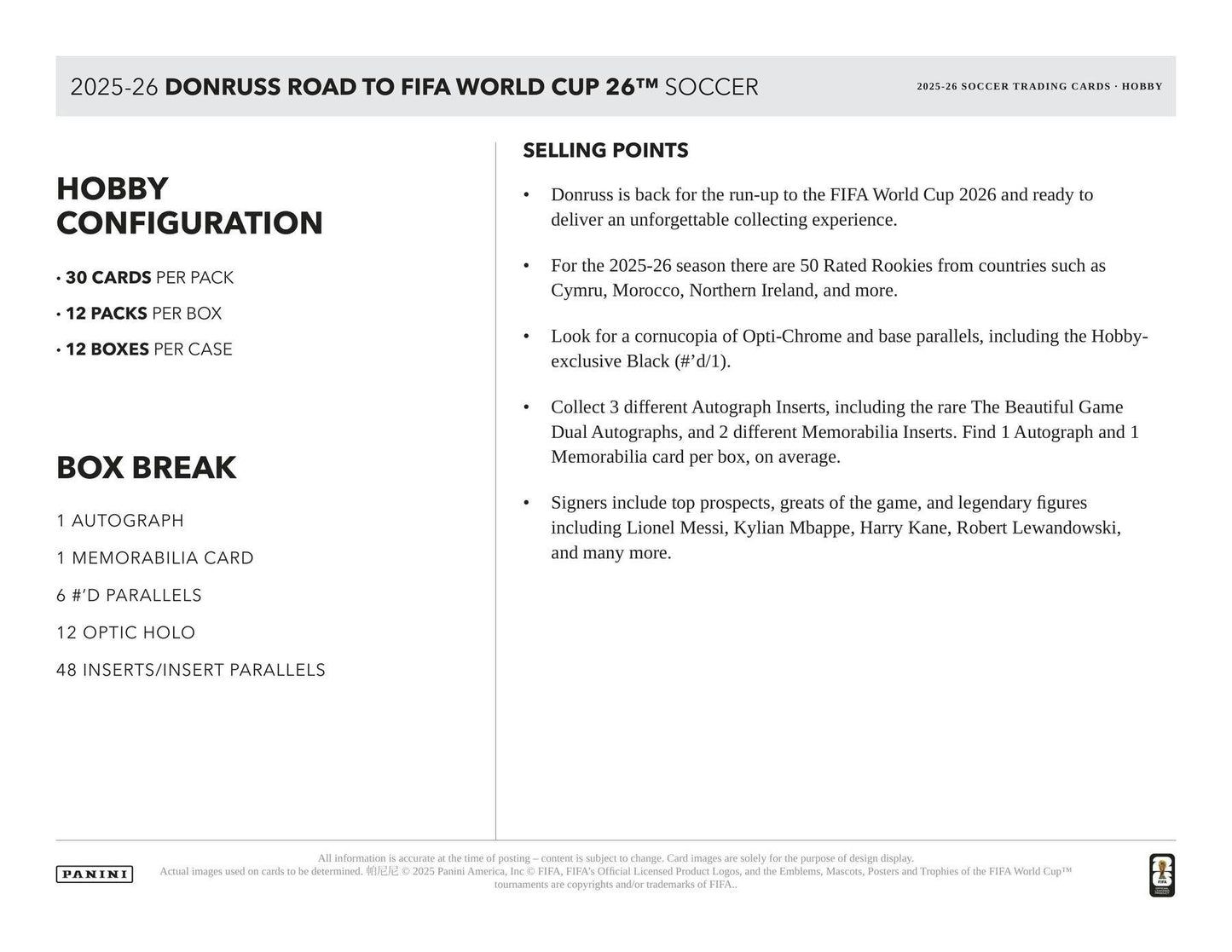 2025 - 26 Panini Donruss Road to FIFA World Cup Soccer Hobby Box 746134178665 at King Card Canada
