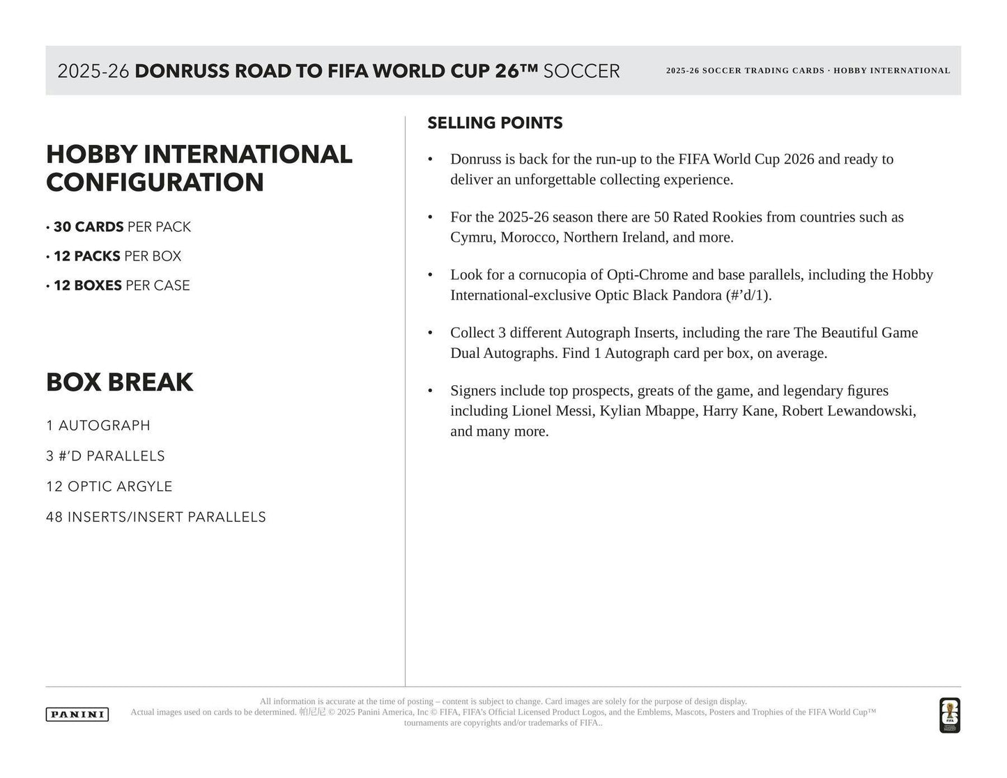 2025 - 26 Panini Donruss Road to FIFA World Cup Soccer International Hobby Box [DAMAGED] 746134178696 at King Card Canada