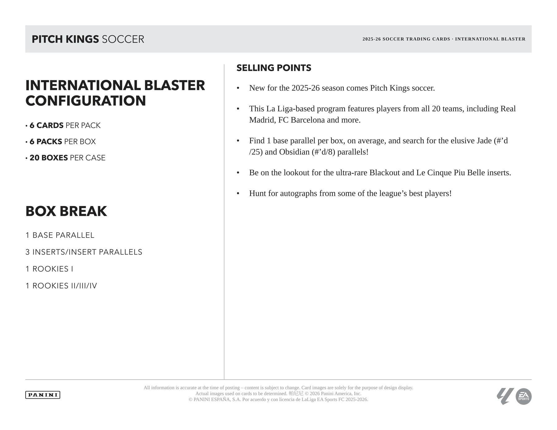 2025-26 Panini Pitch Kings La Liga Soccer International Blaster Box 746134204470 at King Card Canada