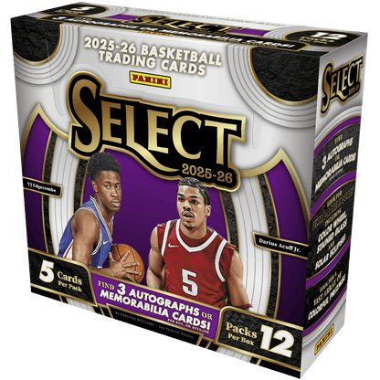 2025-26 Panini Select Basketball Hobby Box, 12 packs of 5 cards with 3 autographs or memorabilia cards