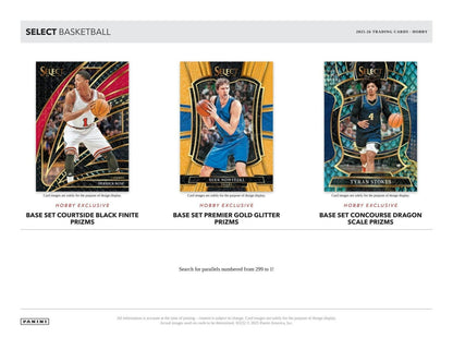 2025-26 Select Basketball hobby-exclusive Courtside Black Finite, Premier Gold Glitter and Concourse Dragon Scale Prizms