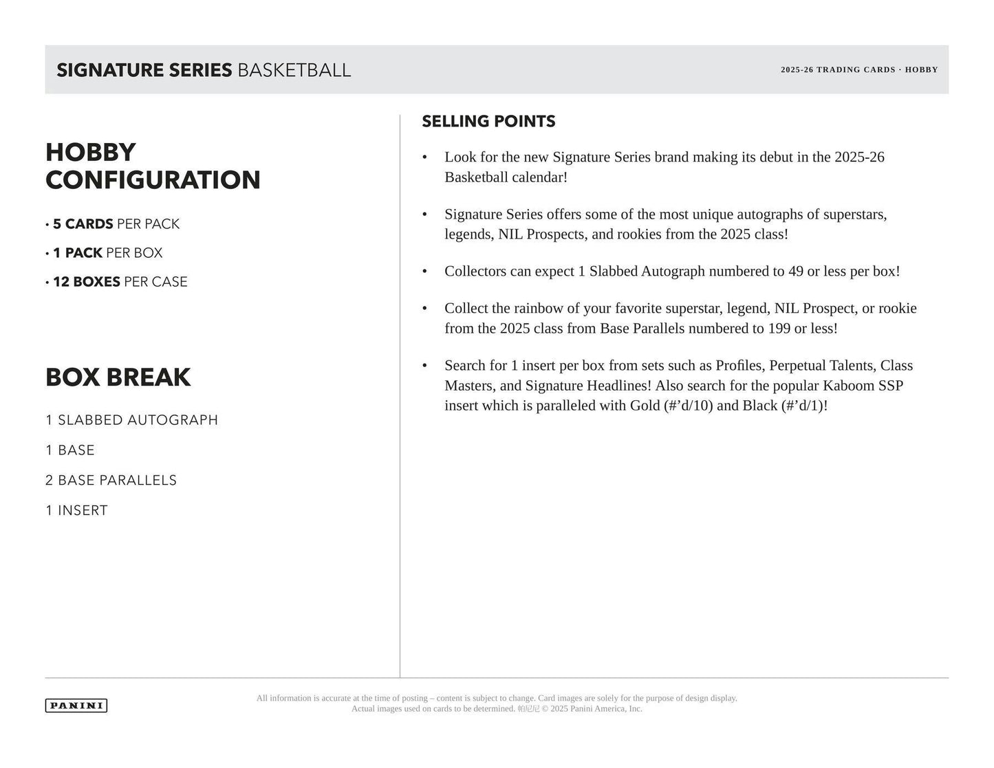 2025-26 Panini Signature Series Basketball Hobby Box 746134189739 at King Card Canada